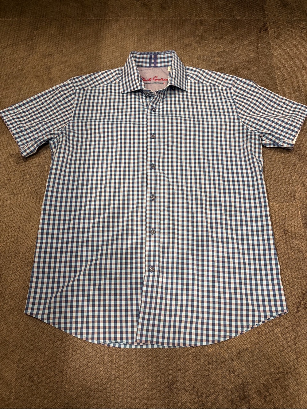 Robert Graham Men’s Navy and Light Blue Gingham Button-Down Shirt